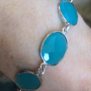 New Calchedony Silver  Bracelet. Teal Blue, Hand Crafted, Bali Toggle, 7" Long